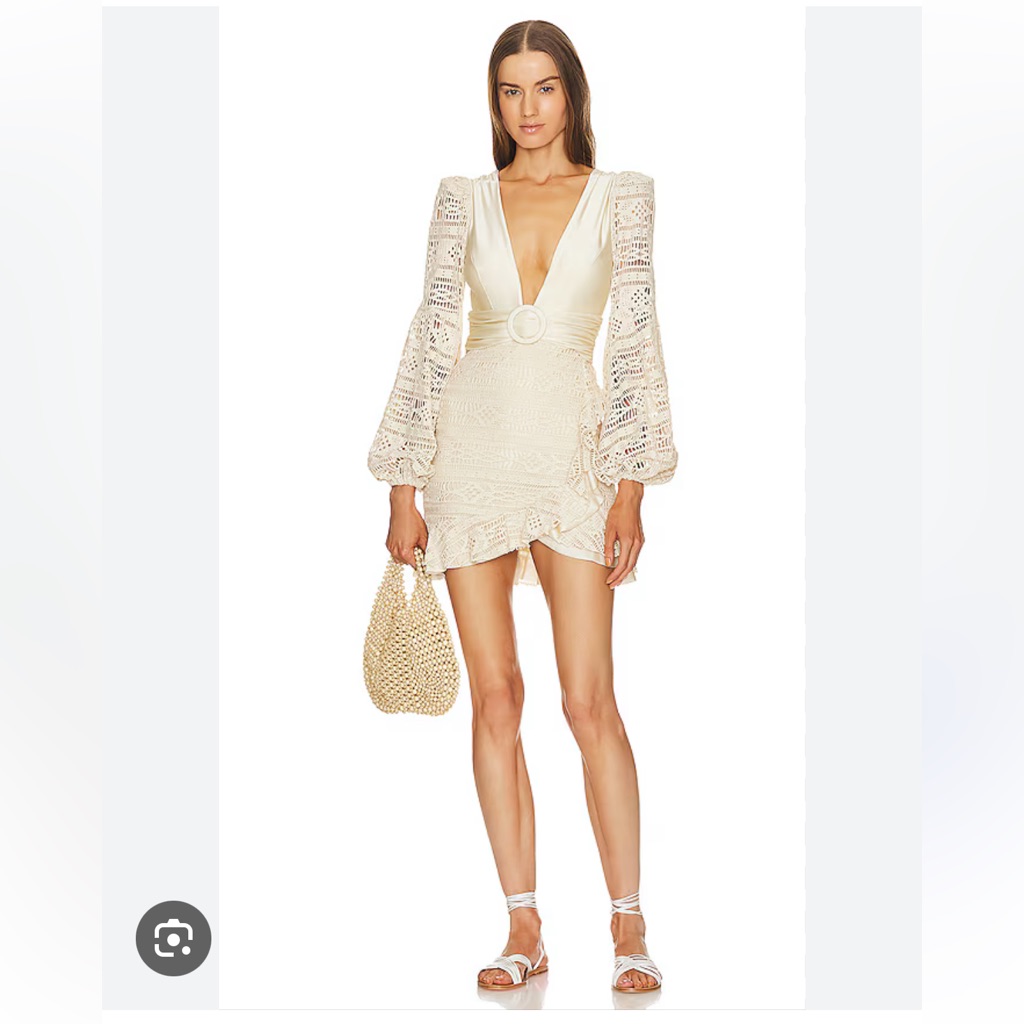Patbo Cream Crochet Plunge Mini Dress